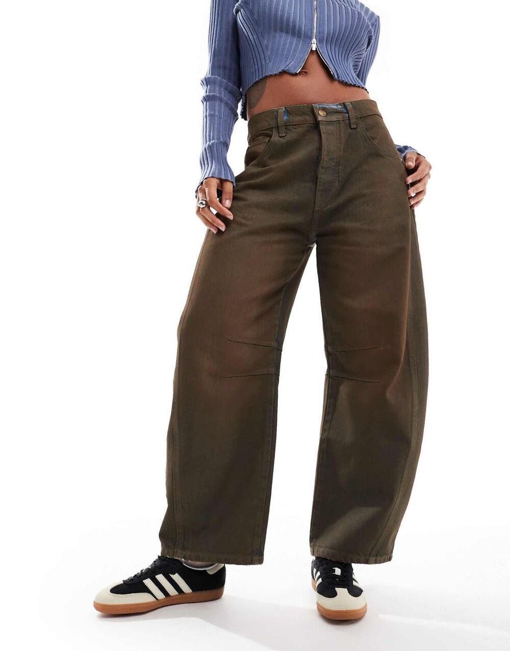 FREE PEOPLE good luck coated barrel leg jeans in brown - size 27 (US 4)